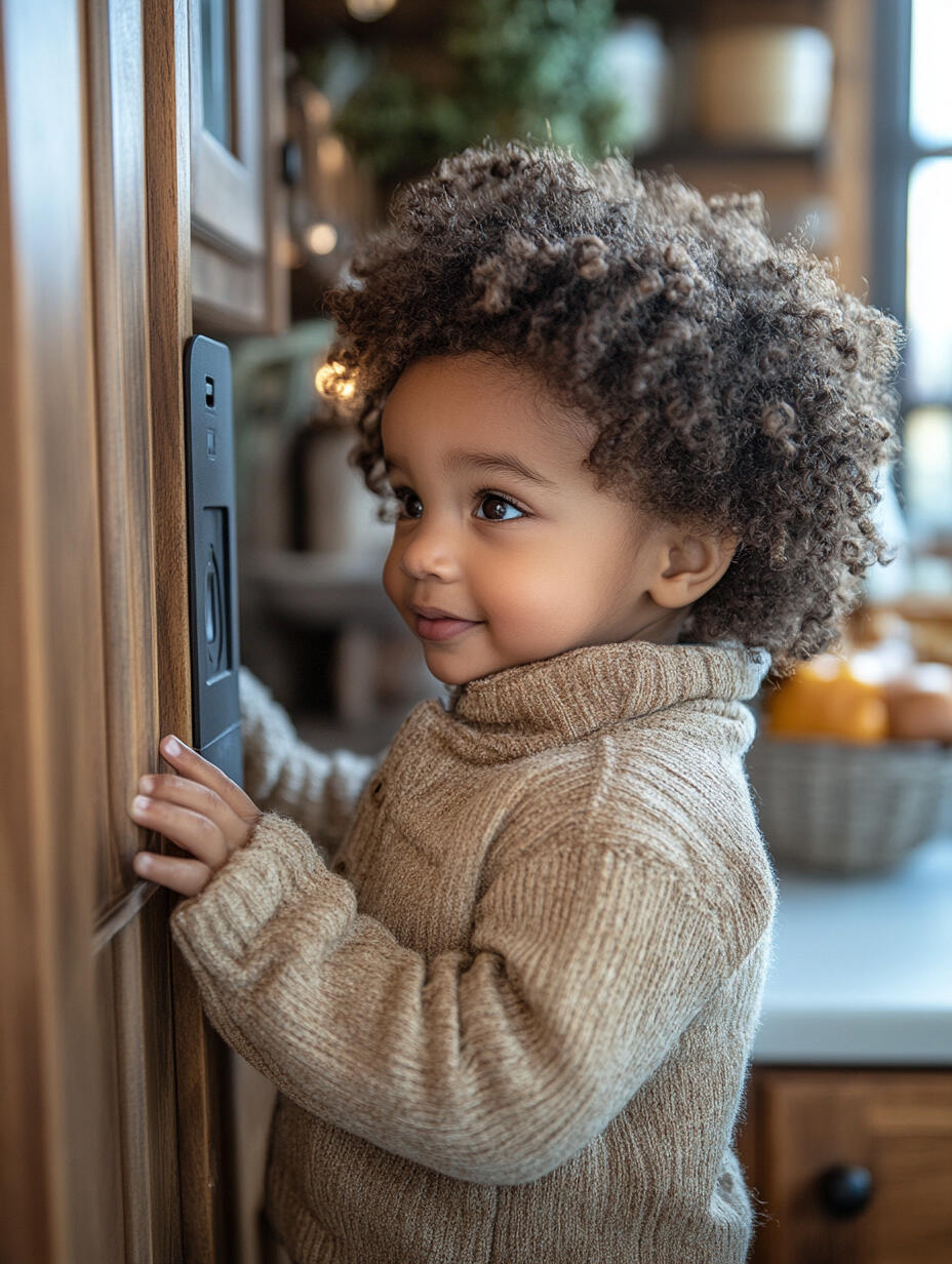 Child opening a cabinet with a magnetic lock